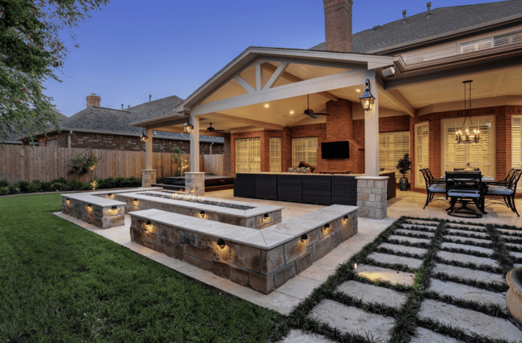 Outdoor living space with a covered gathering area